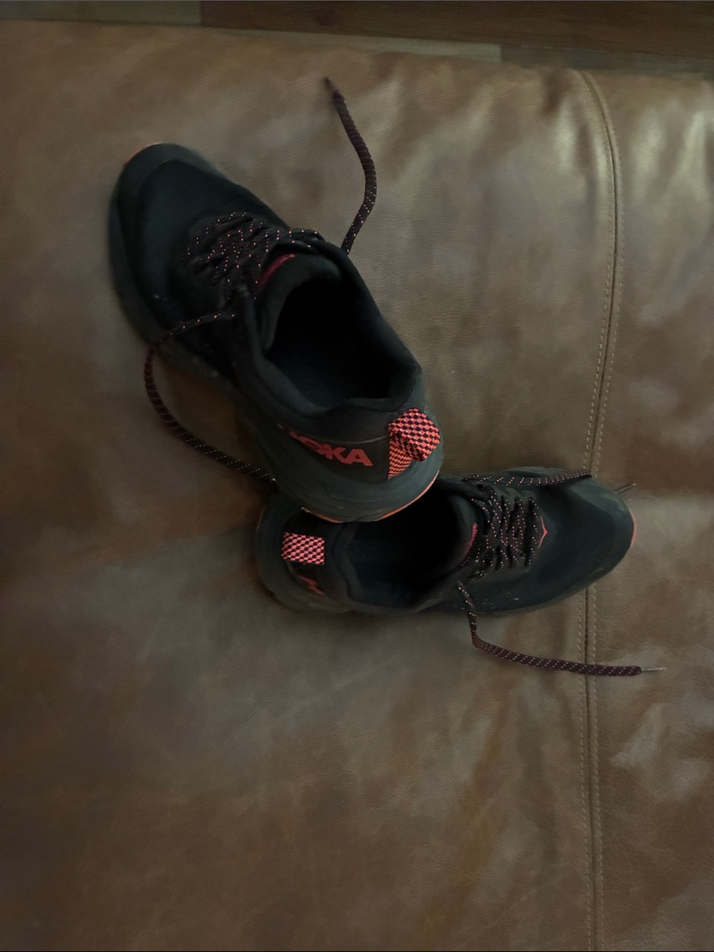Hoka Women's Black Athletic Shoes with Red Accents